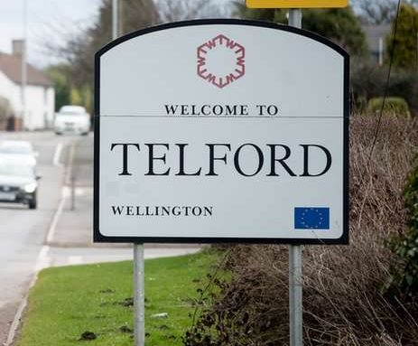 A roadside sign stating: Welcome to Telford Wellington